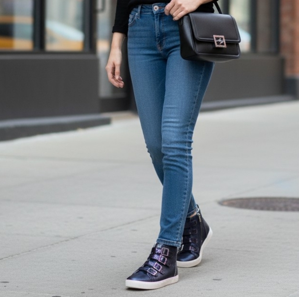 Black High-Top Sneakers with Buckle Straps